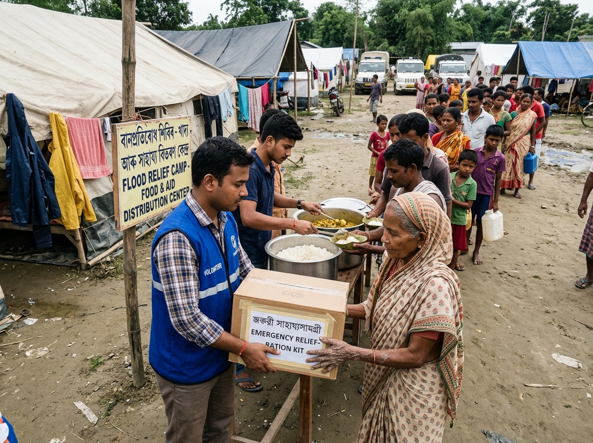 Dry Ration Distribution in Assam Flood Camps